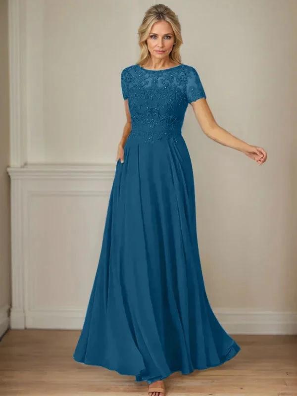 Dark Navy A-Line Boatneck Sequins Chiffon Dress by Dreamylily