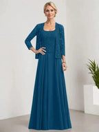 A-line Square Floor-Length Lace Chiffon Mother of the Bride Dress With Sequins by Dreamylily