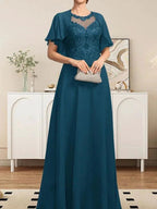 A-line Scoop Illusion Floor-Length Lace Chiffon Mother of the Bride Dress With Sequins by Dreamylily