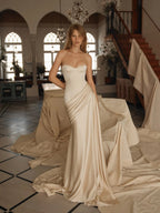 Elegant Strapless Sweetheart Draped Satin Mermaid Wedding Dress SW740