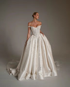 Luxury White Lace Embroidery Satin Train Wedding Dress SW163