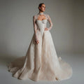 Luxury Ivory Beaded Long Sleeve Train Wedding Dress with Overskirt SW168