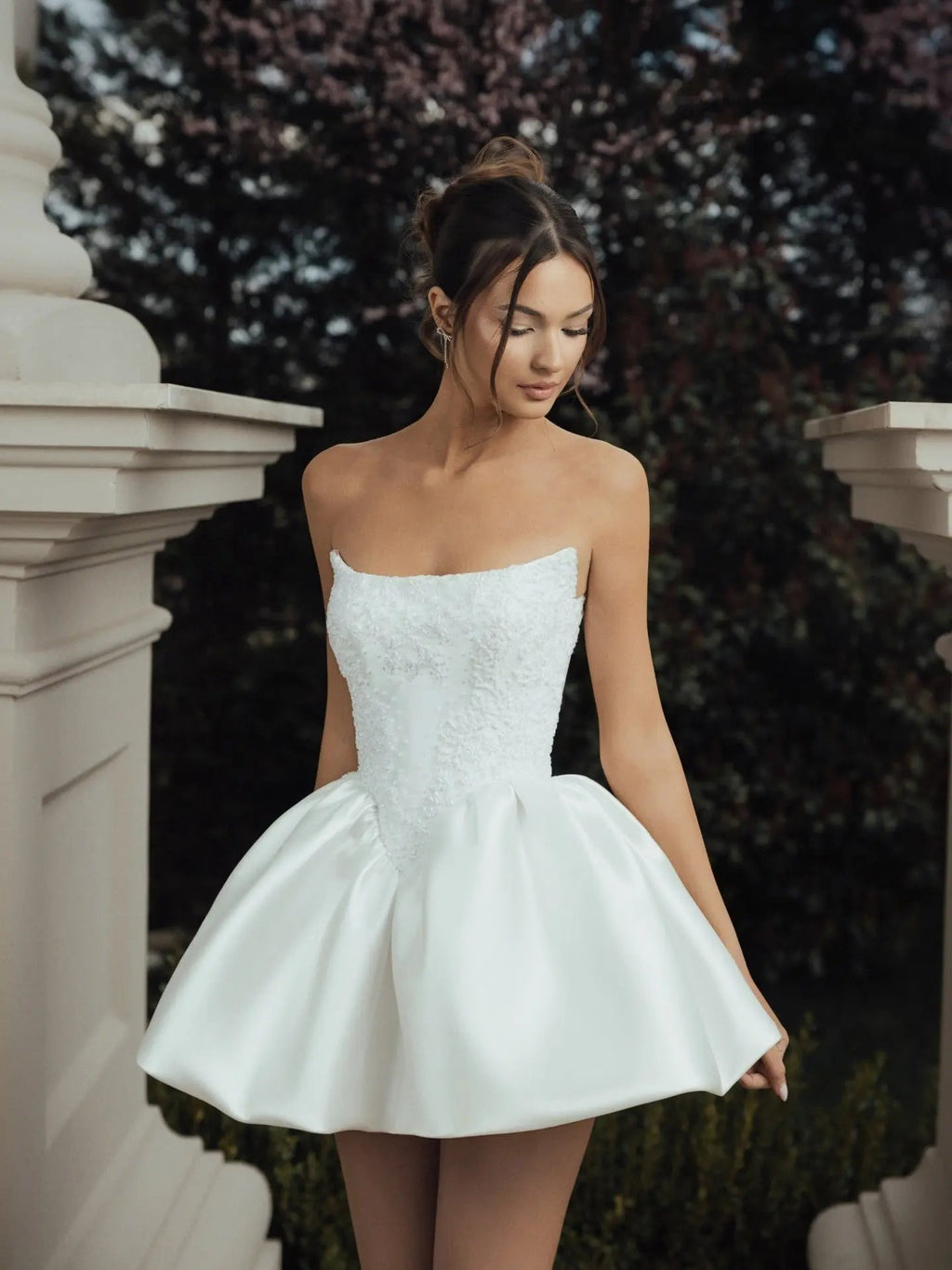 White Strapless Corset Bubble Hem Short Wedding Dress SW132