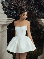 White Strapless Corset Bubble Hem Short Wedding Dress SW132