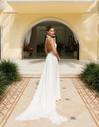 Romantic Halter Neck 3D Floral Lace Sheer Slit Wedding Dress SW739