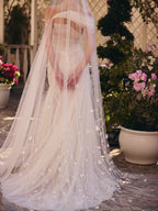 Elegant Off-the-Shoulder Ruched 3D Floral Wedding Dress with Veil SW233
