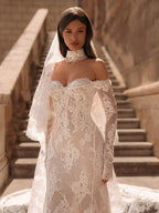 Elegant Ivory Sweetheart Neckline Sheer Lace Mermaid Wedding Dress with Veil SW171
