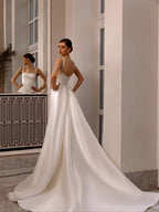 Luxury White Satin Beaded Overlay Mermaid Train Wedding Dress SW174
