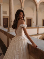 Opulent Ivory Off-the-Shoulder Beaded Lace Tulle Ball Gown Wedding Dress SW177