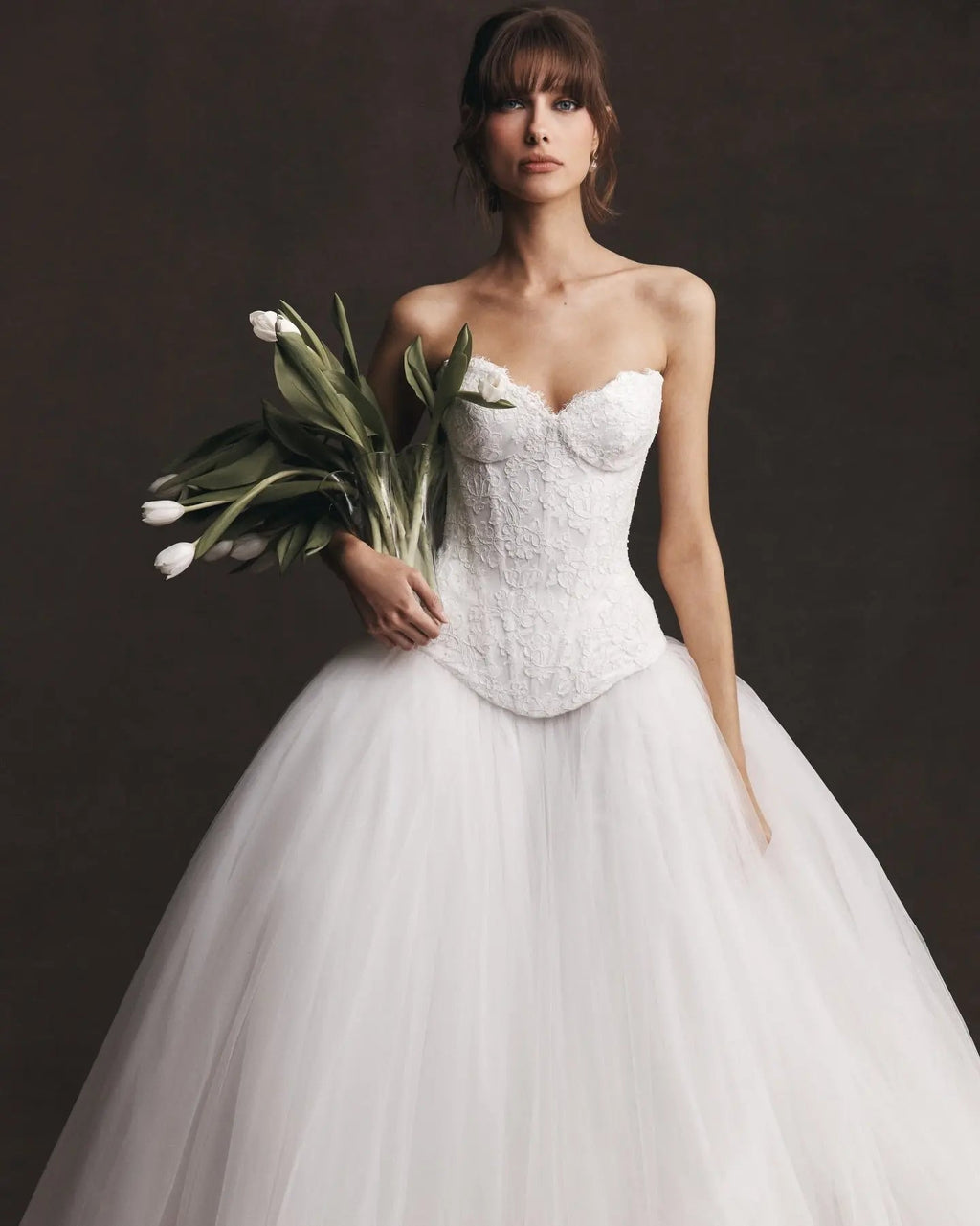 Luxury White Strapless Lace Tulle Ball Gown Wedding Dress SW597