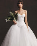 Luxury White Strapless Lace Tulle Ball Gown Wedding Dress SW597