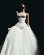 Luxury White Strapless Lace Tulle Ball Gown Wedding Dress SW597