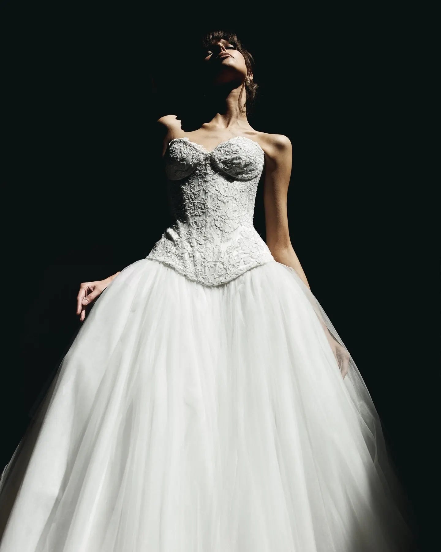 Luxury White Strapless Lace Tulle Ball Gown Wedding Dress SW597