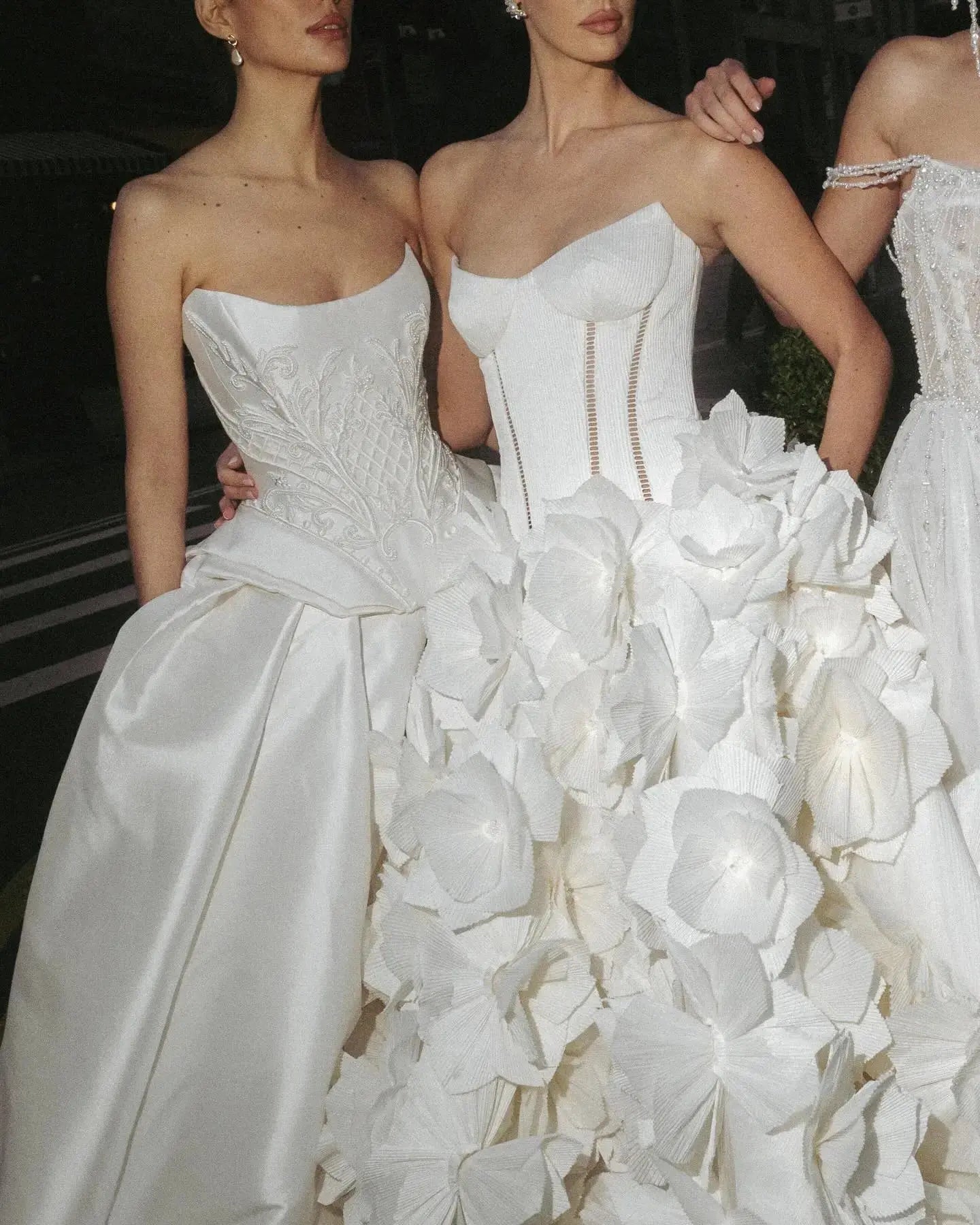 Luxury White Satin Strapless Beaded Ball Gown Train Wedding Dress SW599