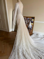 Romantic Ivory Long Sleeve Lace Mermaid Wedding Dress with Overskirt SW228