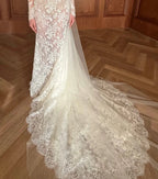 Romantic Ivory Long Sleeve Lace Mermaid Wedding Dress with Overskirt SW228