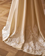 Luxury Ivory Off-the-Shoulder Satin Wedding Dress with Puff Sleeves SW230