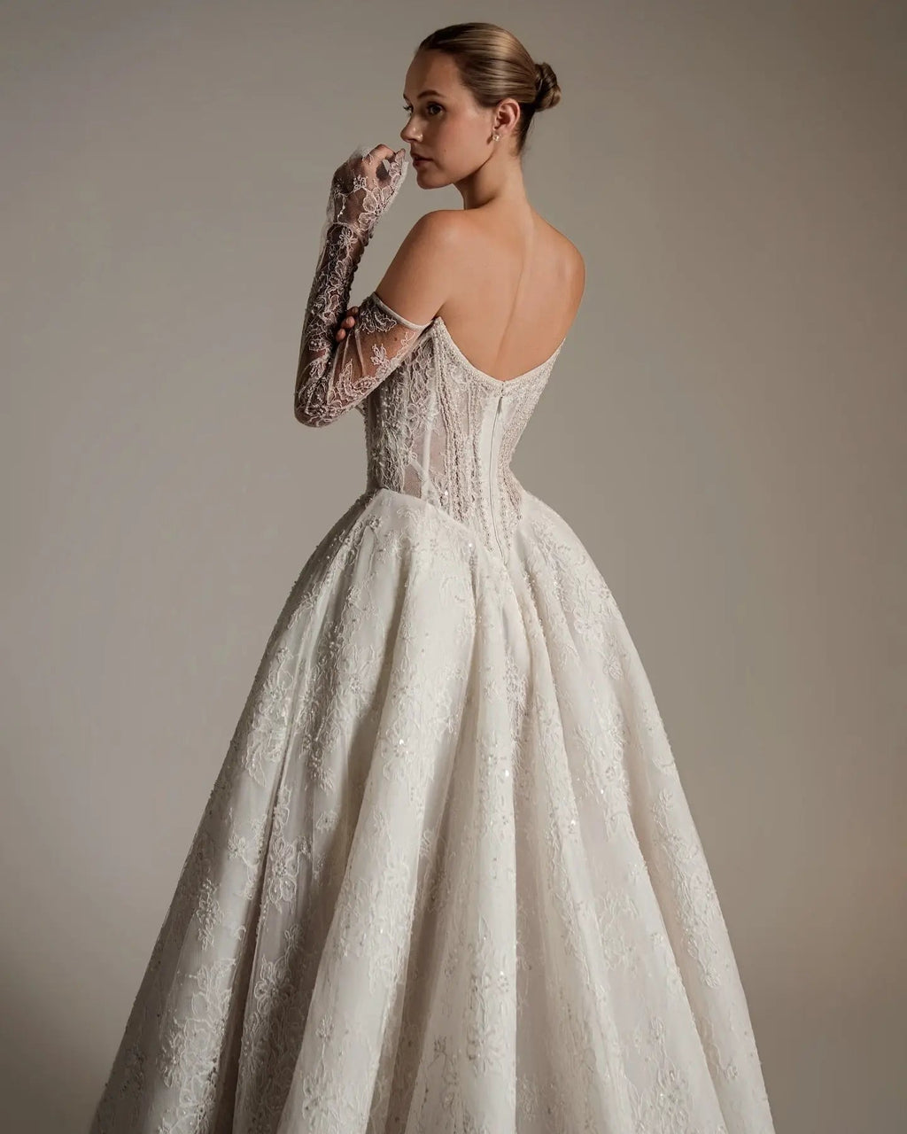 Luxury Ivory Strapless Lace High-Slit A-Line Wedding Dress SW165