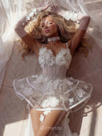 Exquisite Sheer Lace Mermaid Wedding Dresses with Structured 3D Flowers SW237