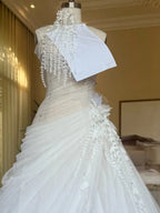 Dreamy Ivory Strapless 3D Floral Draped Wedding Dress with Veil SW232