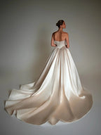 Luxury Champagne Strapless Satin Ball Gown Trailed Wedding Dress SW162