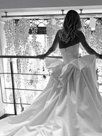 Luxury White Strapless Ruched Satin Ball Gown Wedding Dress SW216