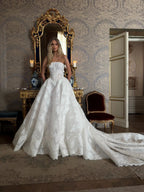 Regal White Strapless Sequin Sheer Lace Ball Gown Wedding Dress SW214