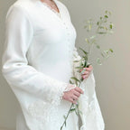 Elegant White Pearl High Neck Long Sleeve Wedding Dress with Veil SW584
