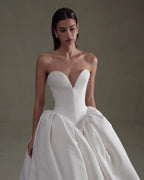 Luxury White Satin Deep V Strapless Ball Gown Wedding Dress SW595