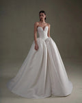 Luxury White Satin Deep V Strapless Ball Gown Wedding Dress SW595