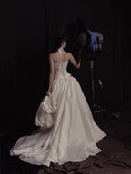 Luxury Ivory Strapless Lace 3D Floral Wedding Dress with Overskirt SW598