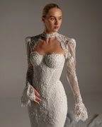Luxury Ivory Lace Long Sleeve Mermaid Train Wedding Dress SW164