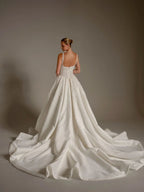 Luxury White Spaghetti Strap Beaded Satin Ball Gown Wedding Dress SW167
