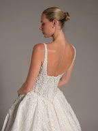 Luxury White Spaghetti Strap Beaded Satin Ball Gown Wedding Dress SW167