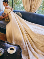 Luxury Ivory Off-the-Shoulder Satin Wedding Dress with Puff Sleeves SW230