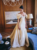 Luxury Ivory Off-the-Shoulder Satin Wedding Dress with Puff Sleeves SW230