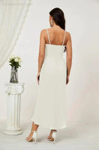 Numbersea Spaghetti Chiffon V Neck Bridesmaid Dress Mid-Length Slit Formal Prom Dress Homecoming Dress 2803 by numbersea