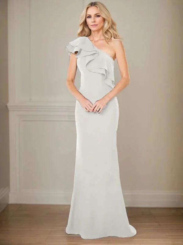 A-line One Shoulder Floor-Length Chiffon Mother of the Bride Dress With Ruffles by Dreamylily