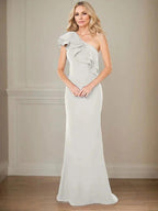 A-line One Shoulder Floor-Length Chiffon Mother of the Bride Dress With Ruffles by Dreamylily