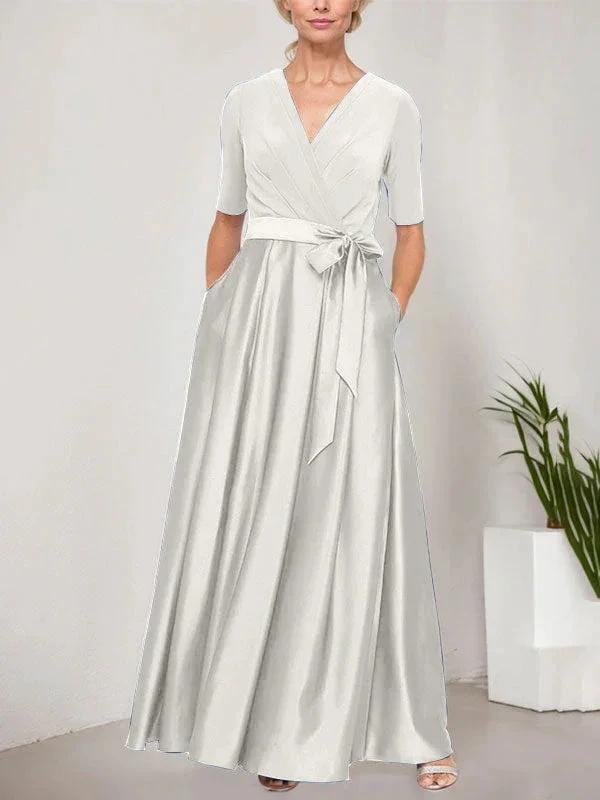 Surplice Neckline Ballgown with Full Satin Skirt & Jersey Bodice by Dreamylily