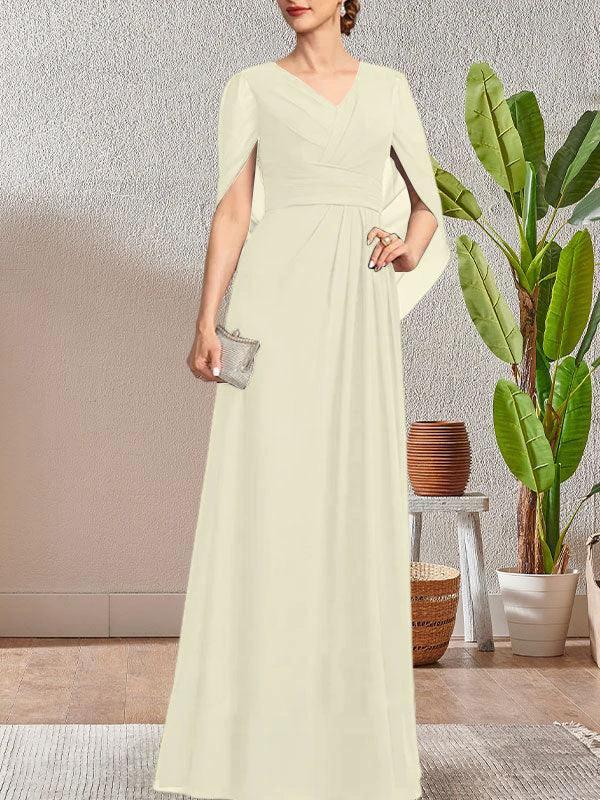 Dark Navy A-Line V-Neck Long Mother of Bride Dress by Dreamylily