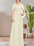Dark Navy A-Line V-Neck Long Mother of Bride Dress by Dreamylily
