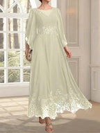 A-line Scoop Illusion Ankle-Length Lace Chiffon Mother of the Bride Dress With Sequins by Dreamylily