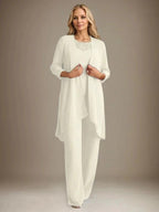 Chiffon Scoop Long Sleeves Mother Of The Bride Pantsuits With Jacket by Dreamylily