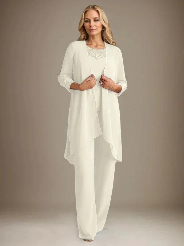 Chiffon Scoop Long Sleeves Mother Of The Bride Pantsuits With Jacket by Dreamylily