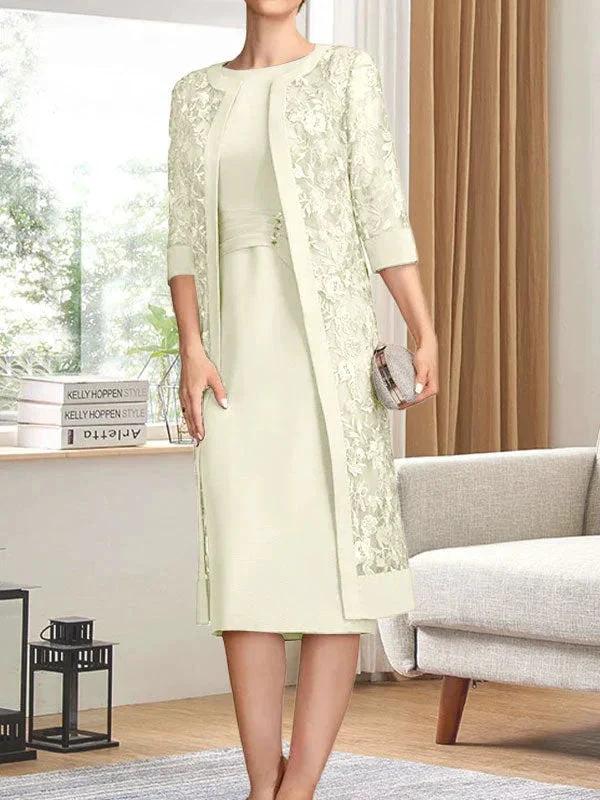 Sheath/Column Scoop Knee-Length Chiffon Mother of the Bride Dress With Pleated Sequins by Dreamylily