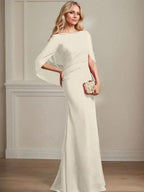 Trumpet/Mermaid Boat Neck Floor-Length Chiffon Mother of the Bride Dress With Pleated by Dreamylily