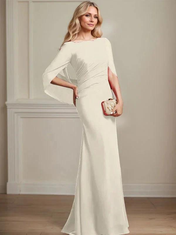 Trumpet/Mermaid Boat Neck Floor-Length Chiffon Mother of the Bride Dress With Pleated by Dreamylily