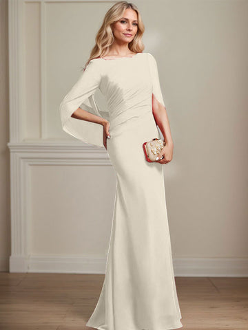 Trumpet/Mermaid Boat Neck Floor-Length Chiffon Mother of the Bride Dress With Pleated