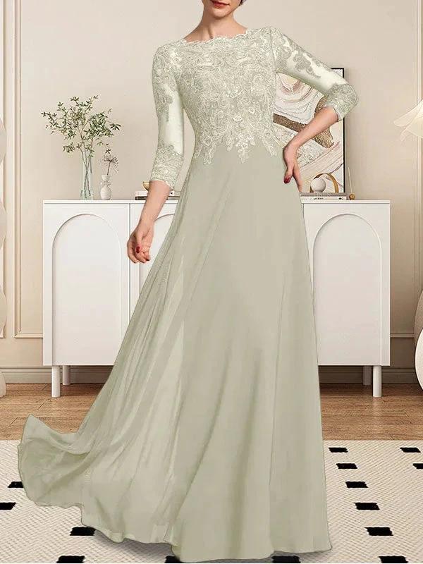 A-line Scoop Floor-Length Lace Chiffon Mother of the Bride Dress With Sequins by Dreamylily